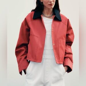 ZARA WAXED JACKET WITH CONTRASTING COLLAR 
Color : Red * Size: M